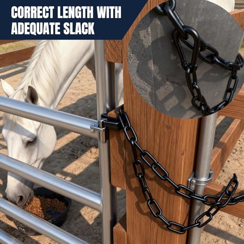 1 Pack Gate Chain Lock for Outdoor Fence with Carabiner,1/8 x 20 Inch Black | Stainless Steel Link Chains No Fear of Being Bent, Easy to Adjust Barn Chain for Livestock Gate - size: 1-Pack