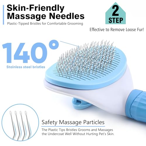 3PCS Dog Grooming Brush - Dog Brush for Shedding Massaging Bathing - Double Sided Shedding, Dematting Undercoat Rake - Self Cleaning Slicker Comb for Dogs and Cats with Long or Short Coats - color: Blue-3Pcs