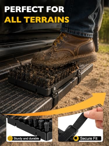 Salcod Universal Fit Truck Step Mounted Boot Brush for RVs & SUVs | Heavy-Duty Boot Scrubber, Tool-Free Hook-and-Loop Mount, Weather-Resistant Build, Removes Mud & Dirt, For Work & Off-Road Use