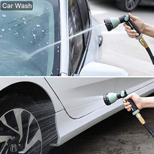 FANHAO Heavy Duty Garden Hose Nozzle, Metal Hose Sprayer Easy Thumb Control | 8 Spray Patterns, Rustproof Water Nozzle, Non-Slip Ergonomic Grip, Elder & Child Friendly for Garden, Car & Pet, Light Green - color: Light Green