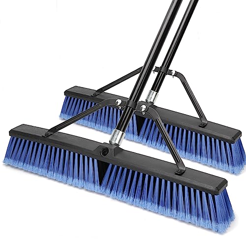 24 inches Push Broom Outdoor for Deck Driveway Garage Yard Patio Concrete Floor Cleaning-Blue-2 Pack - size: 24 Inches Heavy Duty 2-Pack