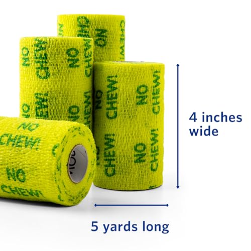 OVIK Health PowerFlex Equine – Extra Strong Self-Adhering Bandage Wrap – Wound Care, Compression & Support Bandage for Horses, Cows & Dogs – No Chew, 4 inch, 4 Rolls (Resealable Case) - color: No Chew