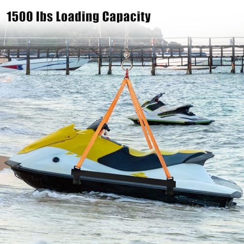 1600 LB Capacity Watercraft Lift Sling, Heavy-Duty Polyester Straps with Rubber Coated Steel Bars for Lifting Jet Ski, PWC & Personal Watercraft