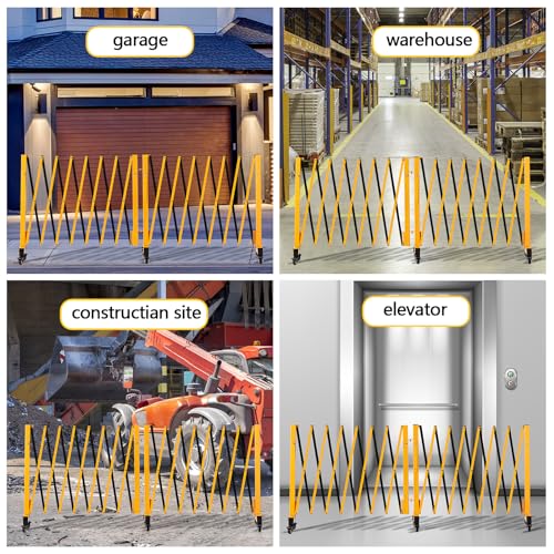23FT Industrial Expandable Barricade Folding Security Gate with Wheels,Retractable Driveway Gate with Aluminum Fence - color: Yellow, size: 23 feet