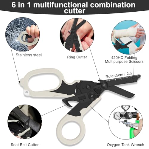 6-in-1 Heavy-Duty Emergency trauma shears (Black White) - color: Black White