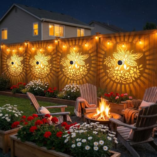 Gardsee Solar Fence Lights Outdoor 2 Pack Deck Step Wall Lights Butterfly Metal Waterproof LED Warm Yellow Light for Garden Post Patio Backyard Yard Decor (Black 3) - style: black 3