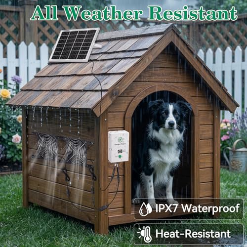 Solar Powered Exhaust Fan with Battery, 25W Solar Panel Dual 5.5 Inch Fans, 450 CFM IPX7 Waterproof Solar Ventilation Fan Kit for Chicken Coop, Greenhouse, Shed, Garage, Dog House