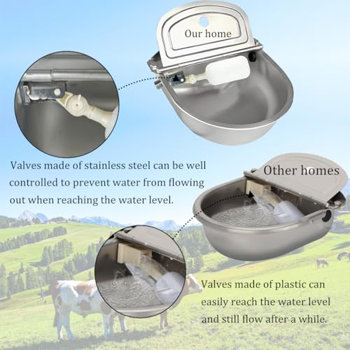 Automatic Animal Drinking Horse Water Bowl Stainless-Steel Livestock Waterer with Float Valve, Large Capacity Outdoor Trough for Dogs Horse Goat Pig Cow