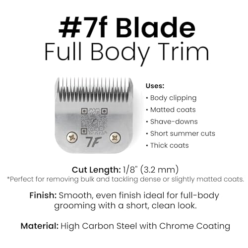 Fresh 7F Dog Grooming Blade, 1/8" (3.2 mm) Cut, Fits Andis, Oster, Wahl A5 Detachable Clippers, High-Carbon Steel with Chrome Coating, Sharp Blade for Short, Uniform Coat Trimming - size: 7F