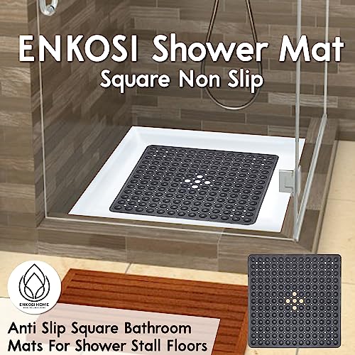ENKOSI Non-Slip Square Shower Mat 21 x 21 inch – Anti-Slip PVC Bath Mat for Inside Shower Stalls – Durable Shower Floor Mat with Suction Cups and Drain Holes (21x21 Clear Blue) - color: Clear Blue