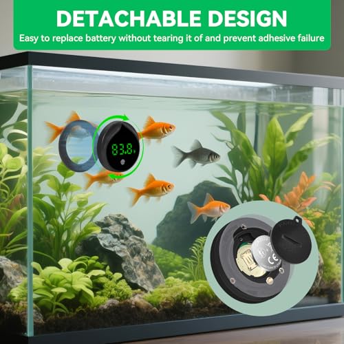 Removable Aquarium Water Thermometer Gauge with Touch Screen Digital Fish Tank Thermometer LED Display ±1℉/0.5℃, Fish Tank Accessories for Betta, Axolotl, Shrimp, Turtle, Reptile and Aquatic (Black)