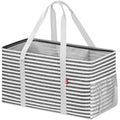 LHZK Standing Extra Large Utility Tote Bag with Metal Wire Frame and the Sides Rinforced, Extra Large Tote Bag with Handle, Reusable Grocery Bags Foldable, Beach Bag, Car Tote, Black | Metal Wire Frame - color: Black/White, size: 22.5''x10.5''x12''-1 Pack