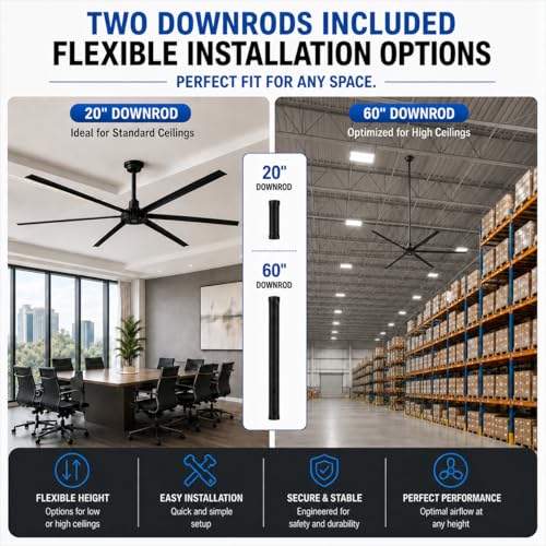 144-Inch HVLS Industrial Ceiling Fan Large Commercial Ceiling Fan +32,000 CFM with Remote, PMSM Motor, 6 Speeds, Reversible, for Warehouse, Gym, Barn, Shop, Garage | AA-Orion 144" (Black) - color: Orion 144" Black
