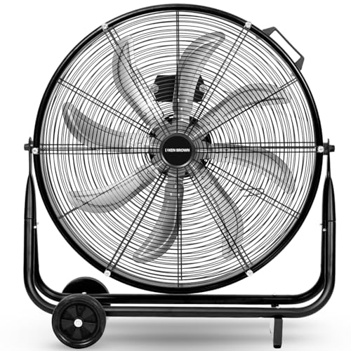 KEN BROWN 24 Inch Industrial Drum Fan, High Velocity Floor Shop Fan, Heavy Duty, 9500 CFM, 8 Blades, 3 Speeds, 360 Degree Tilt, Ideal for Industrial, Commercial, Gym, Garage Use, Black - size: 24 Inch