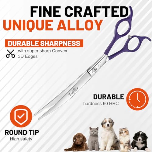 High-end Professional Dog Grooming Curved Scissors Pet Curved Shears 8 Inches Extremely Very Sharp Made Of Stainless Steel Alloy By Hand For Dog Cat Groomer - color: 8inch Curved Shears