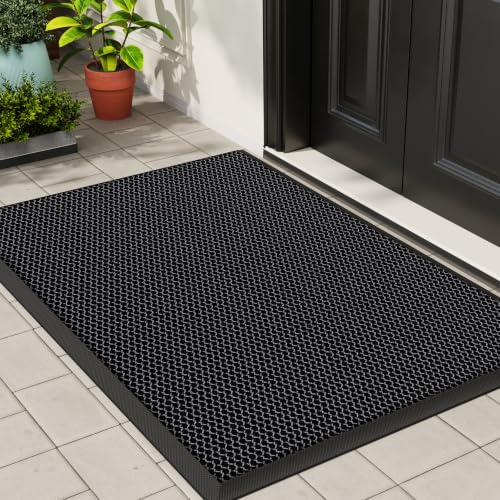 Front Door Mat Outside Entrance Welcome Mat 24"x36" Gray 2x3 ft | Heavy-Duty Dirt Trapper Non Slip Rubber Entrance Doormats for Entryway Porch Garage 3D Mesh Stain Resist All Season & Weather - color: Grey, size: 24"x36"