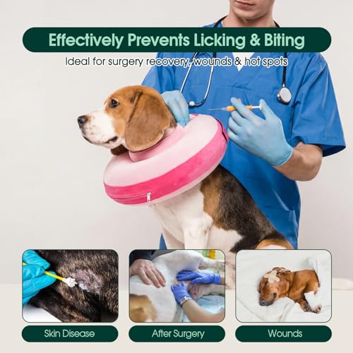 Kuoser Inflatable Dog Cone Collar, Dogs Donut Collar to Stop Licking, L | Soft Dog Cone Alternative After Surgery, Inflatable Pet Neck Pillow Comfortable Recovery E-Collar for Small Medium Large Dogs - color: Rose Latte, size: L (Neck: 15.7" - 19.6")