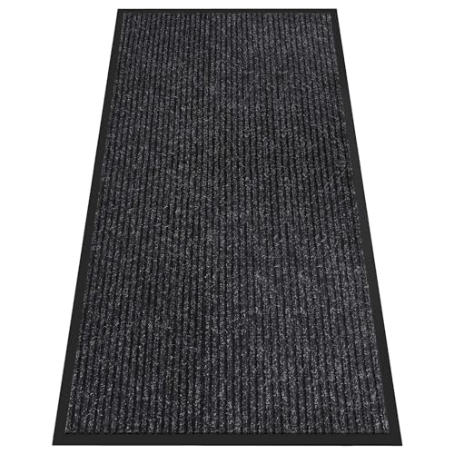 Front Door Mat Outside Entrance, Dirt Trapper Doormat 72" x 36" | Non Slip Indoor Outdoor Welcome Mat for Entryway, Absorbent Commercial Floor Mat for High Traffic Area, All Weather, Black - color: Black Striped, size: 3' x 6' (Rectangular)