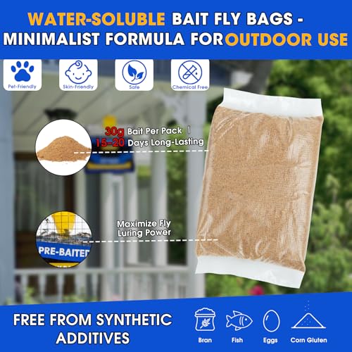 8 Pack Pre-Baited Fly Traps Outdoor Fly Bags for Patio Farm Ranch | 30g Dissolvable Bait Fly Hunter for Flying Insects, Weatherproof Outdoor Fly Bags, Fly Catcher for Chicken Coop Barn