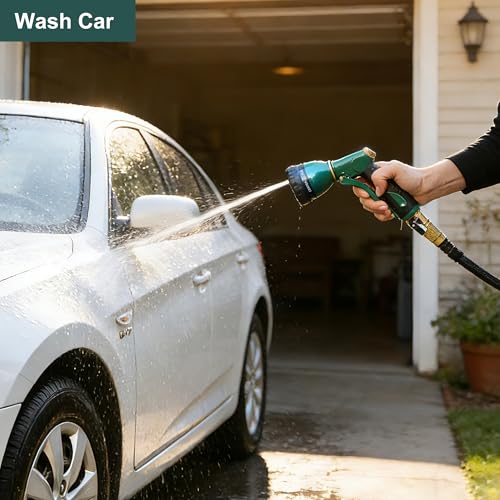 FANHAO 8 Spray Patterns Metal Garden Hose Nozzle with Hands-Free Lock | Rustproof Leak Proof Metal, Comfortable Non-Slip Handle, High Pressure Hose Sprayer Nozzle for Plant, Car & Pet Washing - color: Green