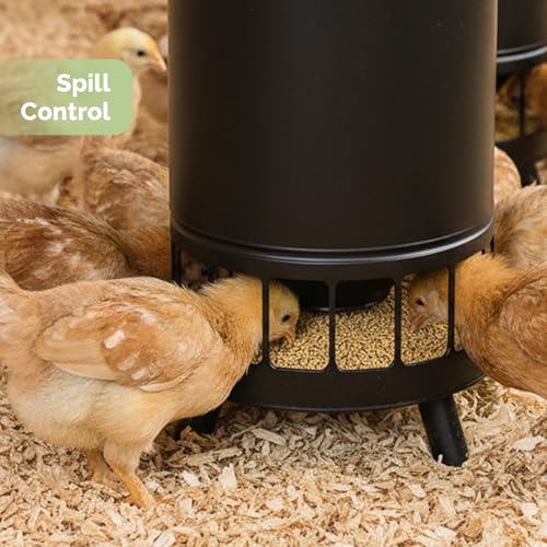 Solution4Patio 65 LB Large Chicken Feeder No-Waste, Portable Gravity Chicken Feeder Automatic, Dispenser, 16 Feeding Ports Poultry Feeder, Hen Coop (Black)