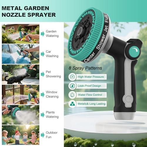 Garden Hose Nozzle | Heavy-Duty Metal Hose Sprayer Nozzle - 9cm/3.5" Ultra-Wide Spray, 8 Adjustable Nozzle Modes, Water Hose Nozzles for Watering, Cleaning, Pets & Car Washing (New Upgraded) - color: Blue+Grey+Black