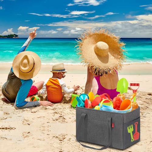 LHZK Standing Utility Tote Bag with Metal Wire Frame and the Sides Rinforced, Large Tote Bag with Handle, Reusable Grocery Bags Foldable, Beach Bag, Car Tote (Grey, 18.5''x11.8''x11.5'') - color: Dark Gray, size: 18.5''x11.8''x11.5''-1 Pack