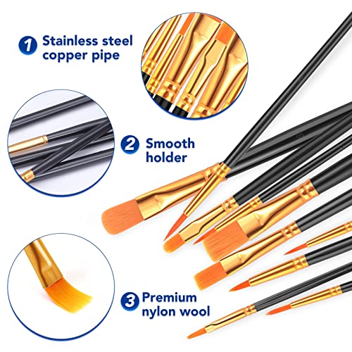 ESRICH 160PCS Paint Brushes, Paint Brush for Acrylic Painting | Artist Paintbrushes for Oil Watercolor, Body Face Rock Canvas, Small Paint Brushes for Kids, Black - color: Black, size: 160