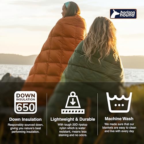 Down Camping Blanket 650 Fill Power - Ultralight Backpacking Quilt (1lb 6oz) Warm & Water-Resistant 20D Nylon Shell for Outdoors, Camping, Hiking, Travel, & Stadium - Packable - color: Forest Green