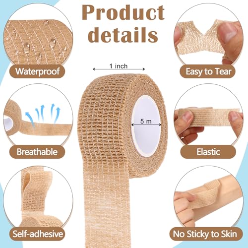 Treela 36 Pcs Self Adherent Bandage 1" X 5 Yard Wrap Breathable Cohesive Bandage Elastic Adhesive Tape for Stretch Athletic Sports Wrist Ankle(Nude) - color: Nude, size: 1" X 5 Yard