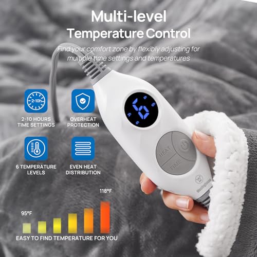 Westinghouse Wearable Heated Blanket with Foot Pocket, 50x70+18 Light Grey | Electric Snuggle Throw with Foot Pocket, Flannel Sherpa 6 Heating Levels & 2-10 Hours Auto Shut Off, Home Office Use - color: Light Grey&ivory, size: 70*50" Heated Snuggle Blanke