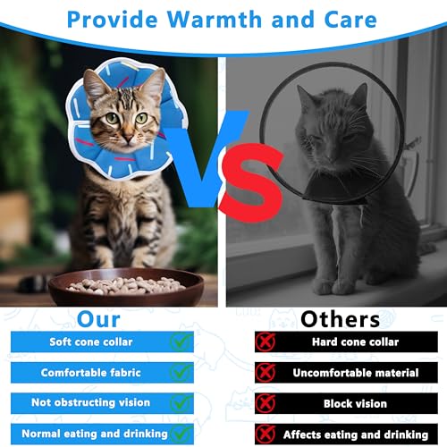 Soft Adjustable Cat Cone Collar, Comfortable Cat Recovery Collar - color: Blue Stripe, size: Large