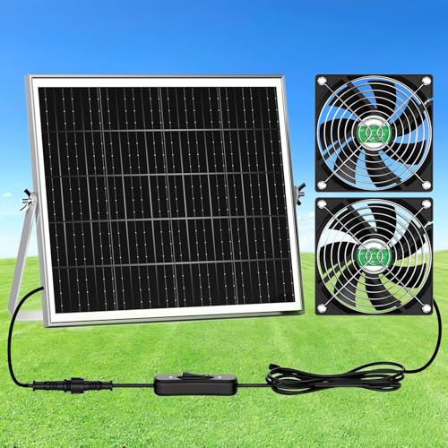 Solar Chicken Coop Fan 2 Kit, 20W Solar Powered Greenhouse Fan Outdoor Waterproof, Solar Exhaust & Intake Fans, Hi-Airflow for Shed Dog House Air Circulation Ventilation Cooling, No Battery - size: 4.7" Fan 2 Kit
