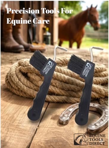 Horse Hoof Pick with Brush, Soft Touch Ergonomic Black Handle, Durable Hoof Cleaning Tool for Horses, Ponies & Farrier Hoof Care