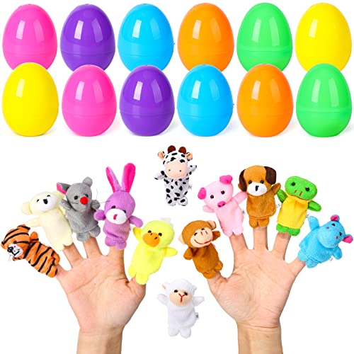 12pcs Easter Eggs Filled with Finger Puppets | for Easter Basket Stuffers, Easter Eggs Hunt, Easter Party Favor, Easter Gift for Kids - style: 12pcs