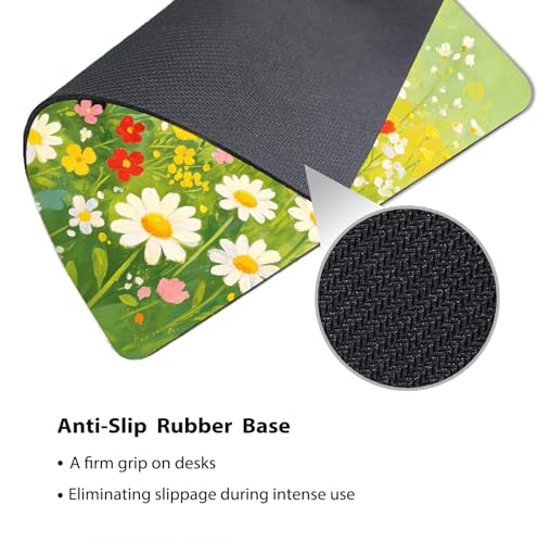 Lovely Black Kitten in Daisy Meadow Mouse Pad 9.5" x 7.9", Whimsical Spring Floral Cute Desk Mat - color: Black Kitten
