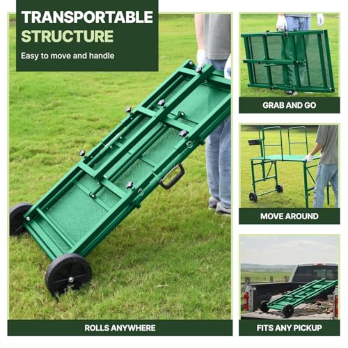 Goat Stand with Adjustable Headpiece & Legs, Goat Milking Stand with Feeder, Rails & Wheels, Stanchion for Grooming & Hoof Trimming, Sheep Stand for Shearing Heavy-Duty Steel Platform, Green - color: GREEN