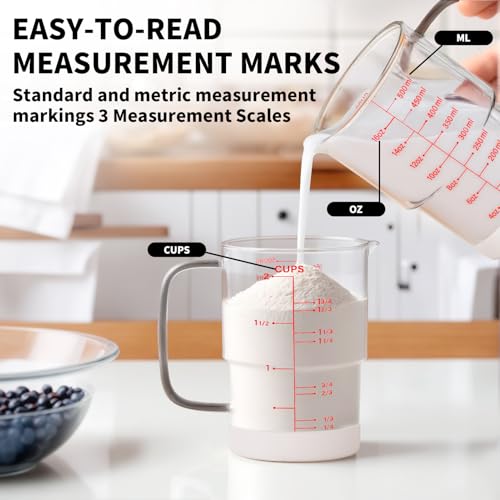 Newness 2-Cup Glass Measuring Cup For Baking and Cooking, (Upgraded, 3 Marking Including Cup/ML/Ounce Scale) Dishwasher, Freezer, Microwave, and Preheated Oven Safe, Essential Kitchen Tools - color: Red Measuring Scale, size: 500ML
