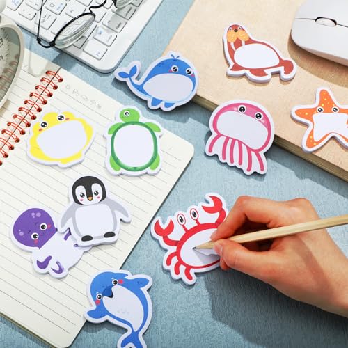 Yinder 24 Pads Kids Sticky Notes, Ocean Animal Cartoon Memo Pads | Cute Kawaii Shark Turtle Designs, Fun for School Reminders, Back to School Supplies, Party Favors, Classroom Gifts - style: Ocean Animals