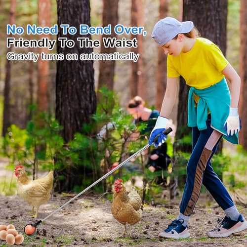 Lounsweer Egg Grabber for Chicken Eggs,15.7-76inch Extendable Stainless Steel Egg Picker Tool with (1pcs Extended Handle&1pair Non-Slip Gloves) for Picking from Coop Poultry Nest Farm Use (Blue) - color: Blue