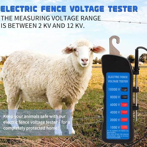 Electric Fence Voltage Tester, 10KV Digital Electric Fence Tester, Handheld Electric Fence Fault Finder, Farms Fault Troubleshooter with 8 Neon Indicator Lights