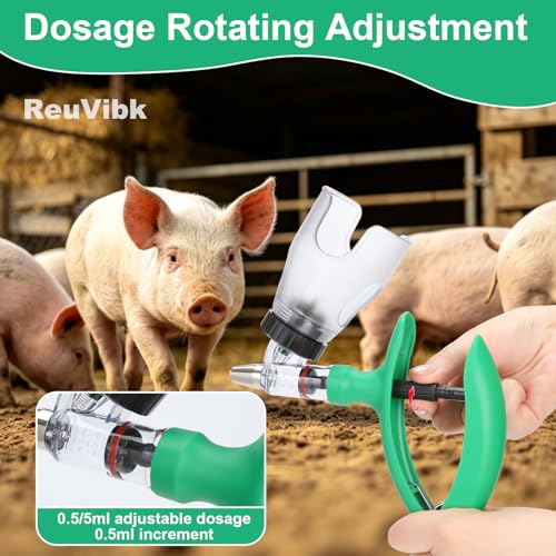 5ml Continuous Self-Refilling Livestock Syringe, 10 Needles Included | Adjustable dosage from 0.5ml to 5ml Veterinary Injection Gun for Chicken, Duck, Pig, Sheep, Cow Poultry - color: green