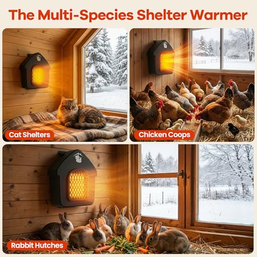 Dog House Heater with Thermostat, Outdoor Pet Heater with Anti-Bite Cord, Chicken Coop Heater, Wall-Mounted Heater for Dog House Outdoor, Suitable for Dogs Cats Chickens Hamsters