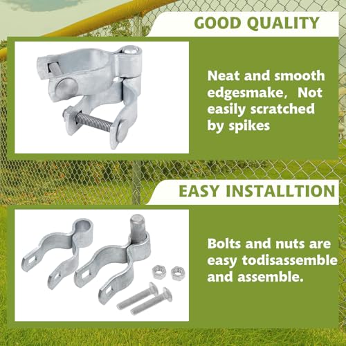 4 Set of Chain Link Fence Gate Post Hinge, 1-5/8" x 1-5/8" Galvanized Steel Chain Link Fence Gate Hinge with Female Hinges and Male Post Hinges, Bolts & Nuts Included - size: 1-5/8" x 1-5/8"(4 Pack)