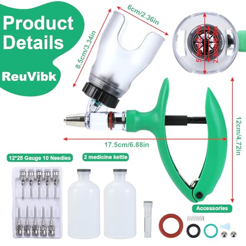 5ml Continuous Self-Refilling Livestock Syringe, 10 Needles Included | Adjustable dosage from 0.5ml to 5ml Veterinary Injection Gun for Chicken, Duck, Pig, Sheep, Cow Poultry - color: green