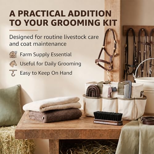 Small Livestock Grooming Brush for Horse, Cow, Pig, Sheep & Goat – Stiff Bristle Barn Brush with Wooden Handle, Cattle Farm Tool for Show Day Dirt, Hair & Coat Care