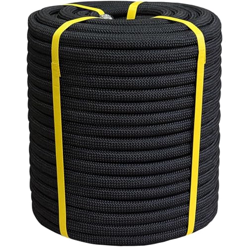 3/4 Inch x 200 Feet Double Braided Arborist Rigging Rope - Heavy Duty Polyester Rope for Tree Work Climbing Swing Nautical Outdoor Adventures, Black - size: 3/4inch x 200feet