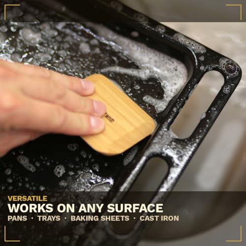 Wooden Pot Scraper Set of 4 – Wood Pan Scraper for Cast Iron, Dishes & Baking | Non-Scratch, Dish-Safe, Food-Safe | Ergonomic Kitchen Scraper Tool