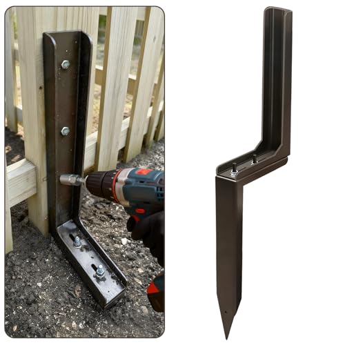 Adjustable Fence Post Repair Kit Quick Easy Fix Broken Leaning Wooden Post | Heavy Duty Steel, Uneven Ground & Underground Obstacles Adjust, Wood Fence Post Anchor Stakes Support - size: Pack of 1