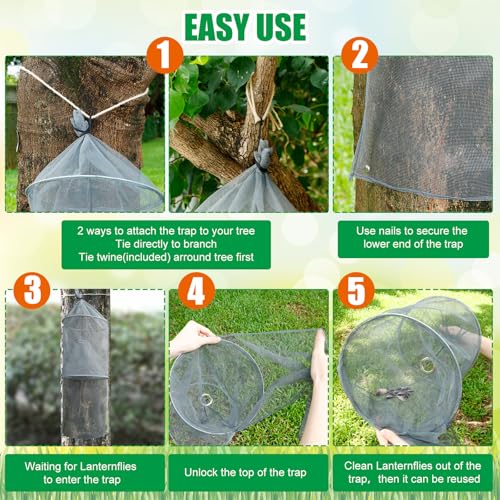 Qualirey 4 Pack Spotted Lanternfly Trap Lanternfly Killer for Tree,Grey | Circle Traps for Lantern Flies Mesh Lanternfly Catcher with Jute Rope and Nails Outdoor Insect Bug Trap to Protect Trees - color: Gray